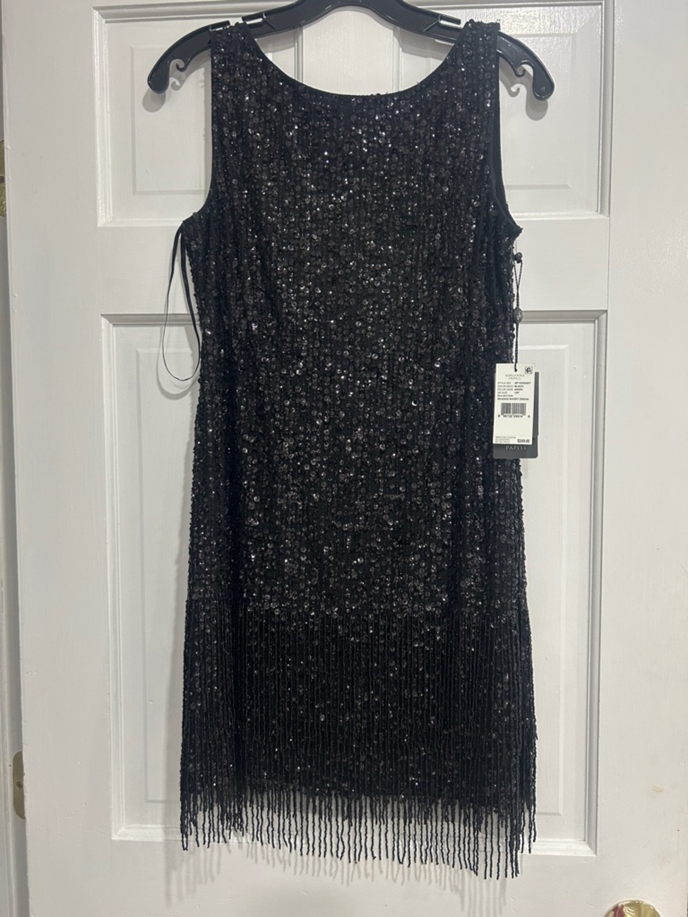 Adrianna Papell Black Sequin Fringe Mini Dress